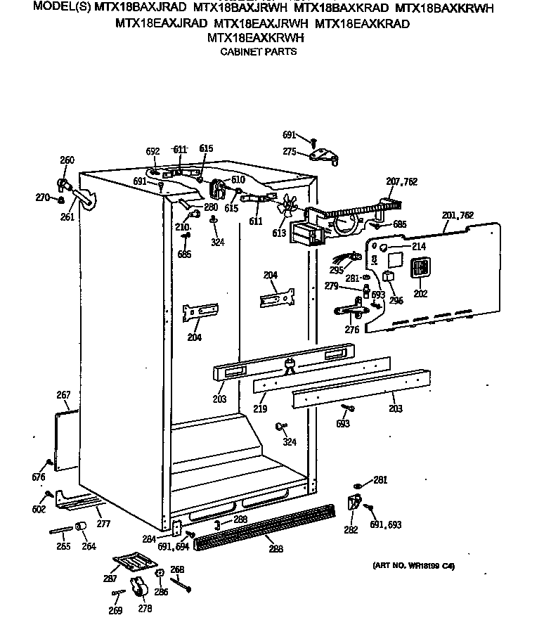 GE MTX18BAXKRWH cabinet parts diagram