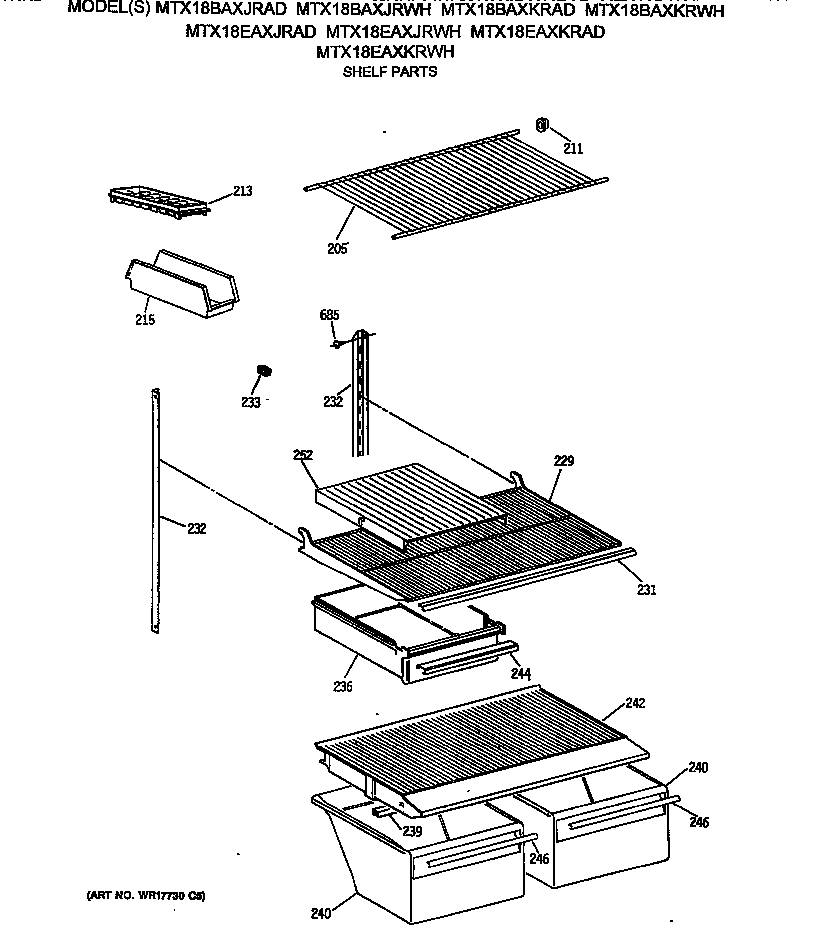 GE MTX18BAXKRWH shelf parts diagram