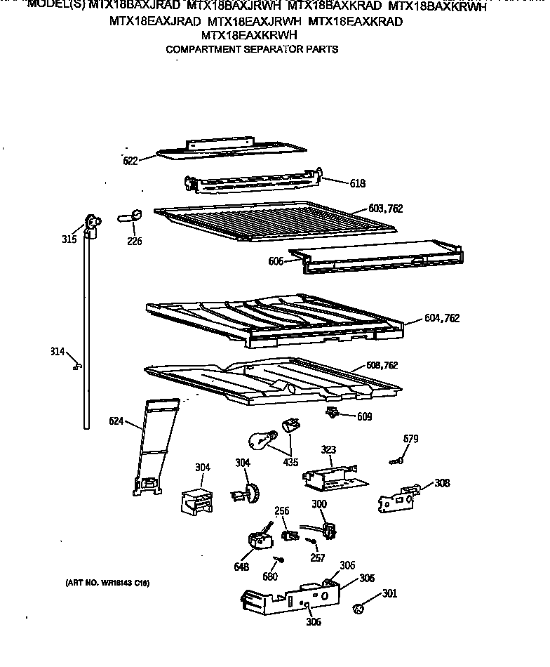 GE MTX18BAXKRWH compartment separator parts diagram
