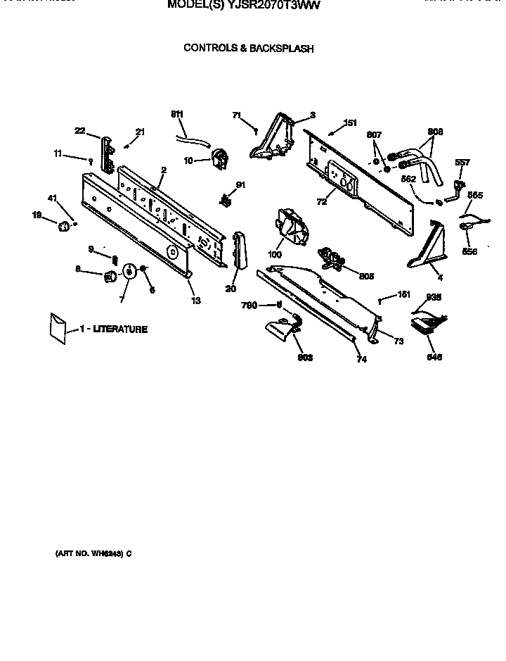 GE YJSR2070T3WW controls & backsplash diagram