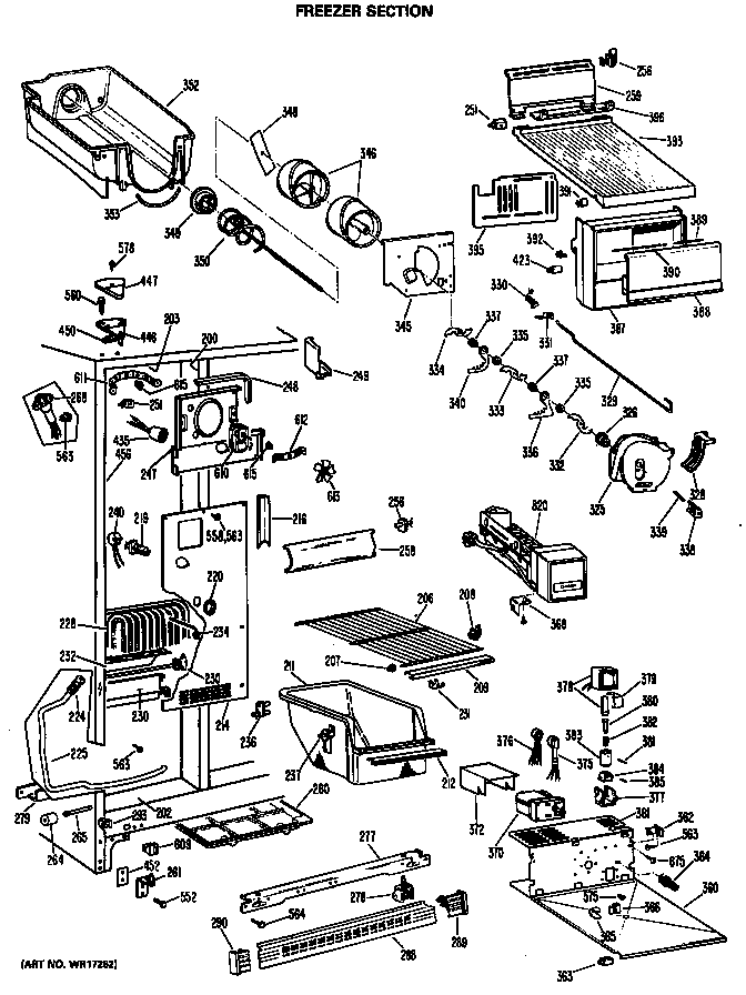 GE MSX22DLB freezer section diagram