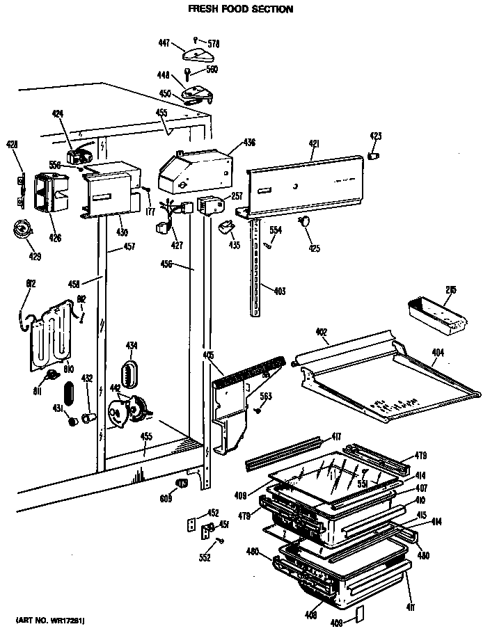 GE MSX22DLB fresh food section diagram