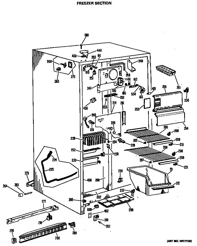 GE MSX22GLB freezer section diagram
