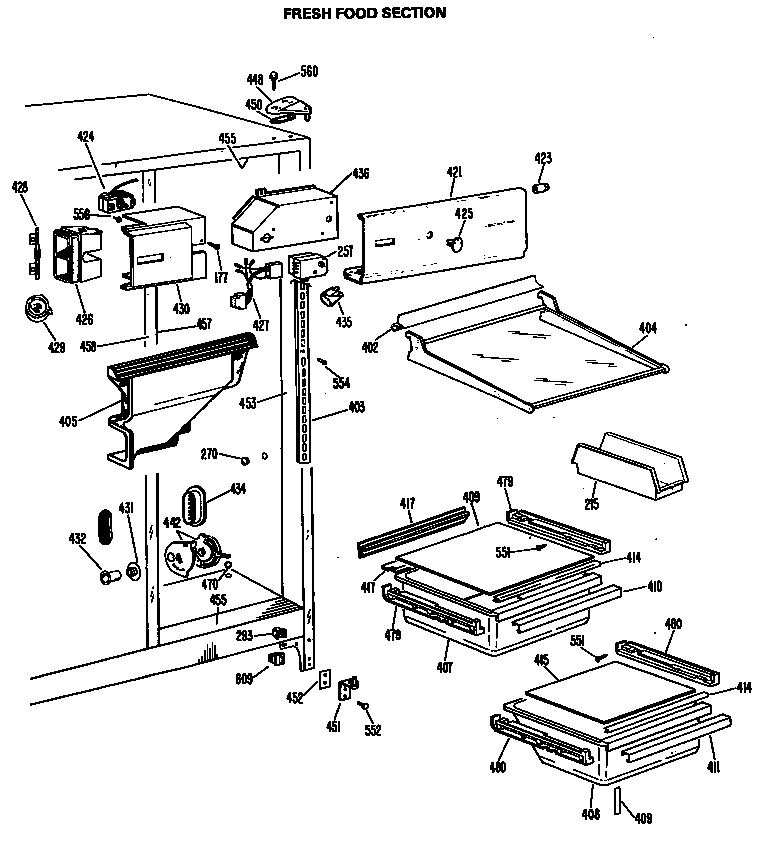 GE MSX22GLB fresh food section diagram