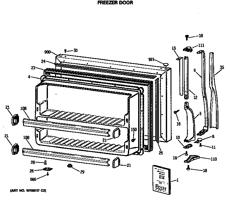 GE MTX18GASERWH freezer door diagram