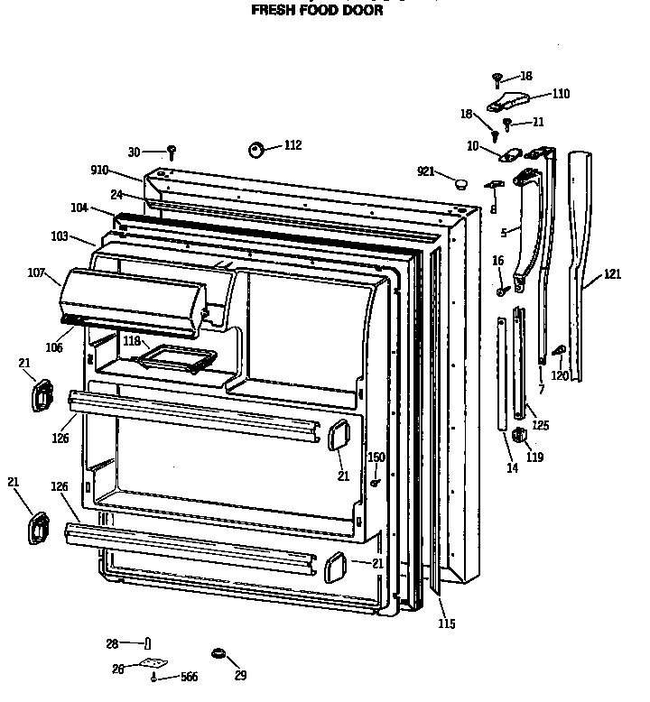 GE MTX18GASERWH fresh food door diagram