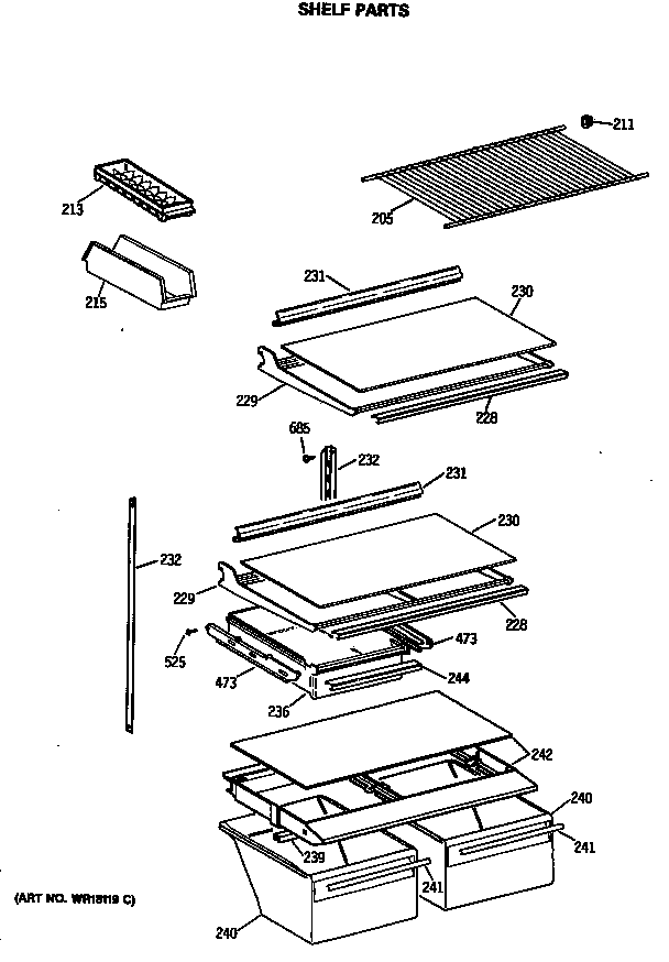 GE MTX18GASERWH shelf parts diagram