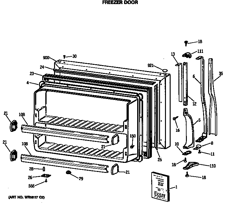 GE MTE18EASMRWH freezer door diagram