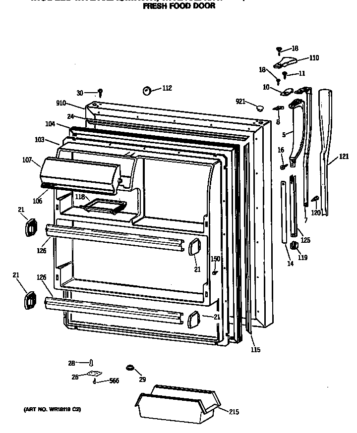 GE MTE18EASMRWH fresh food door diagram