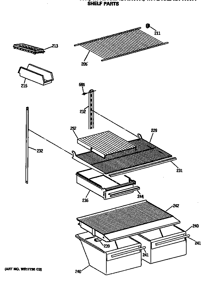 GE MTE18EASMRWH shelf parts diagram