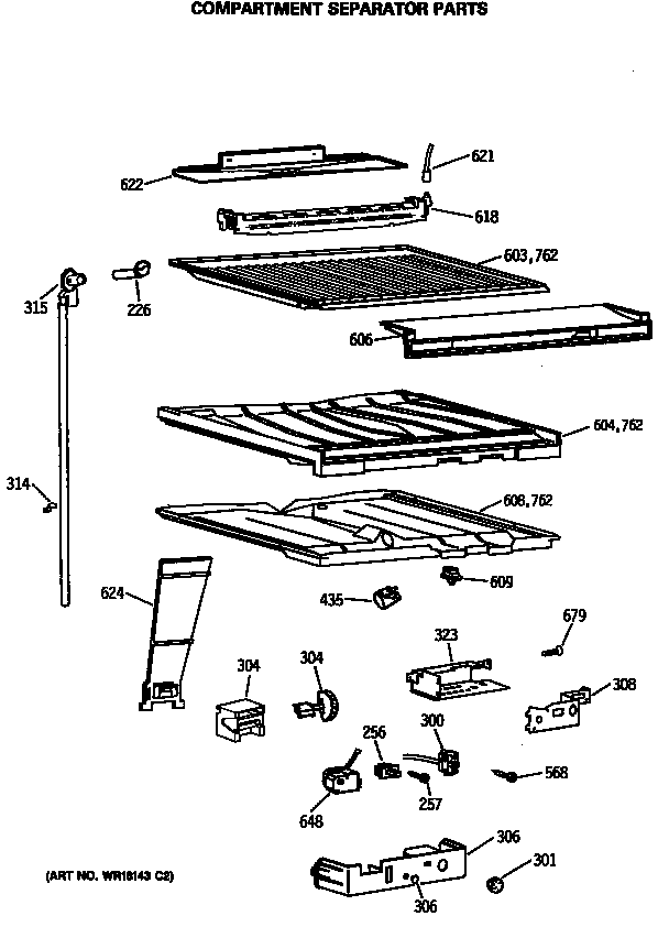 GE MTE18EASMRWH compartment separator parts diagram