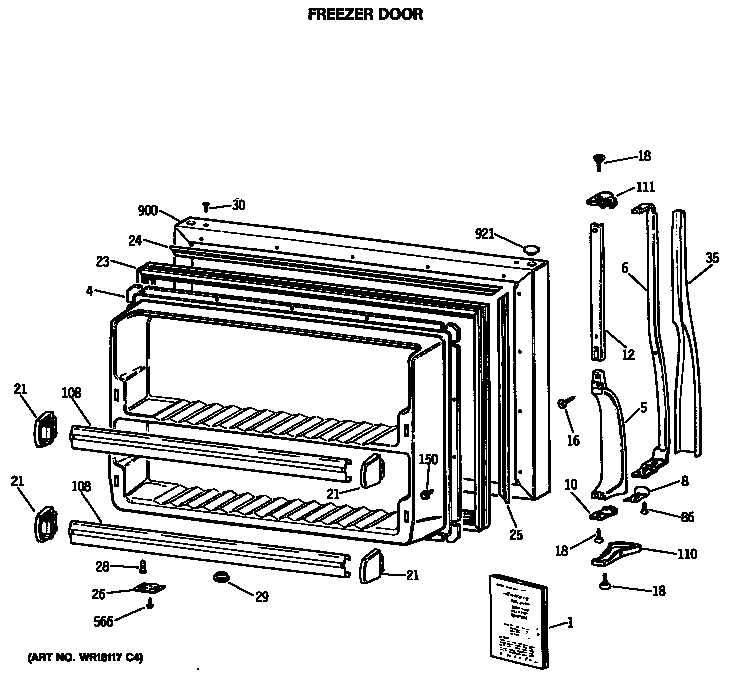 GE MTX18BASQRWH freezer door diagram