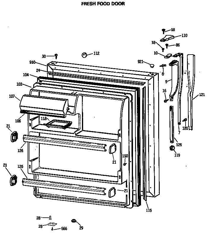 GE MTX18BASQRWH fresh food door diagram