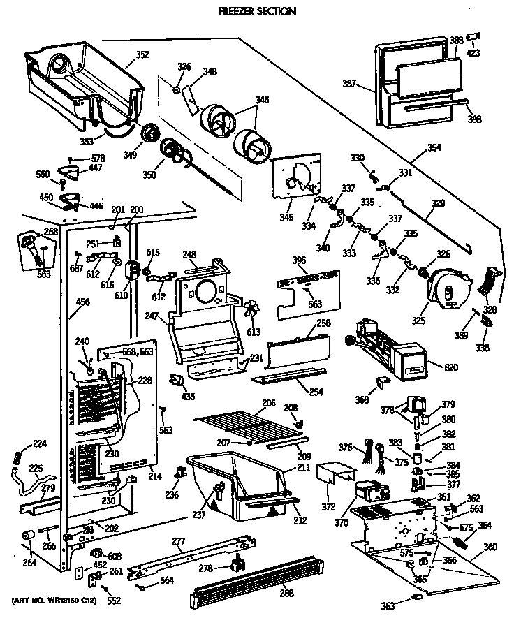 GE MSG22GRVAWH freezer section diagram