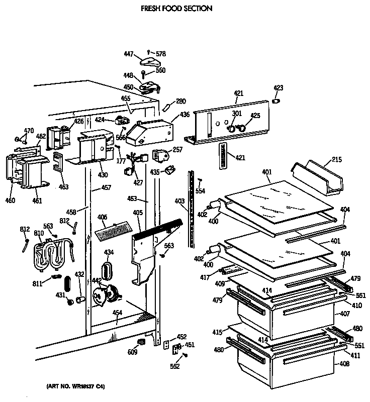 GE MSG22GRVAWH fresh food section diagram