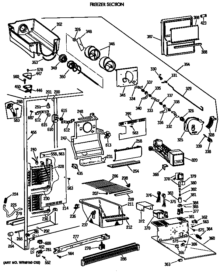GE MSG24GRVAWH freezer section diagram