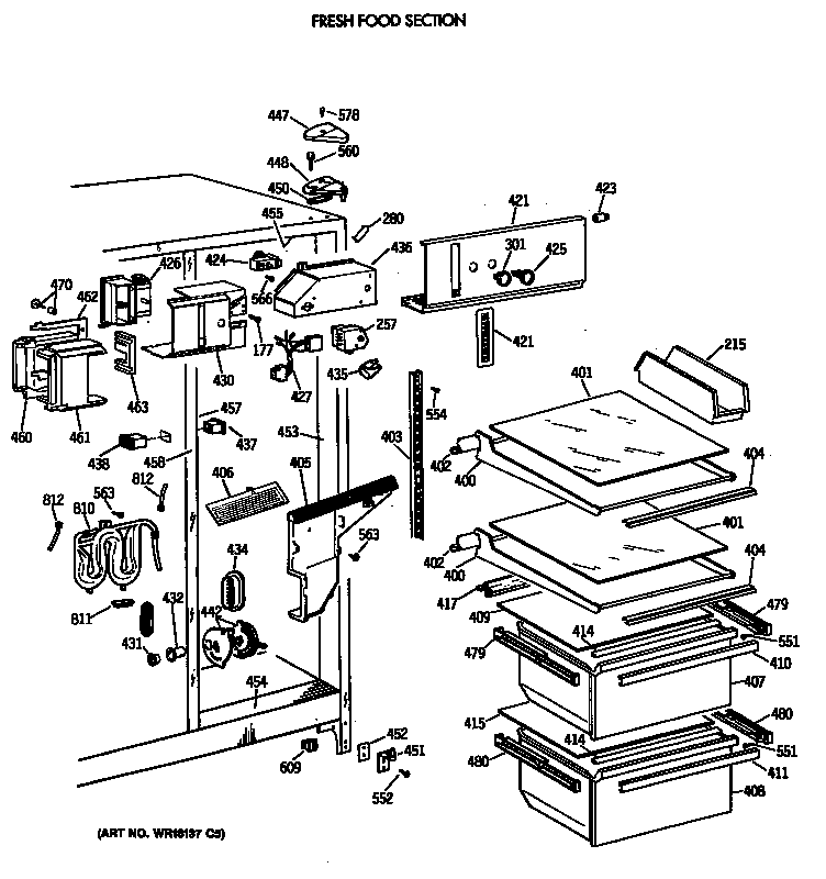 GE MSG24GRVAWH fresh food section diagram