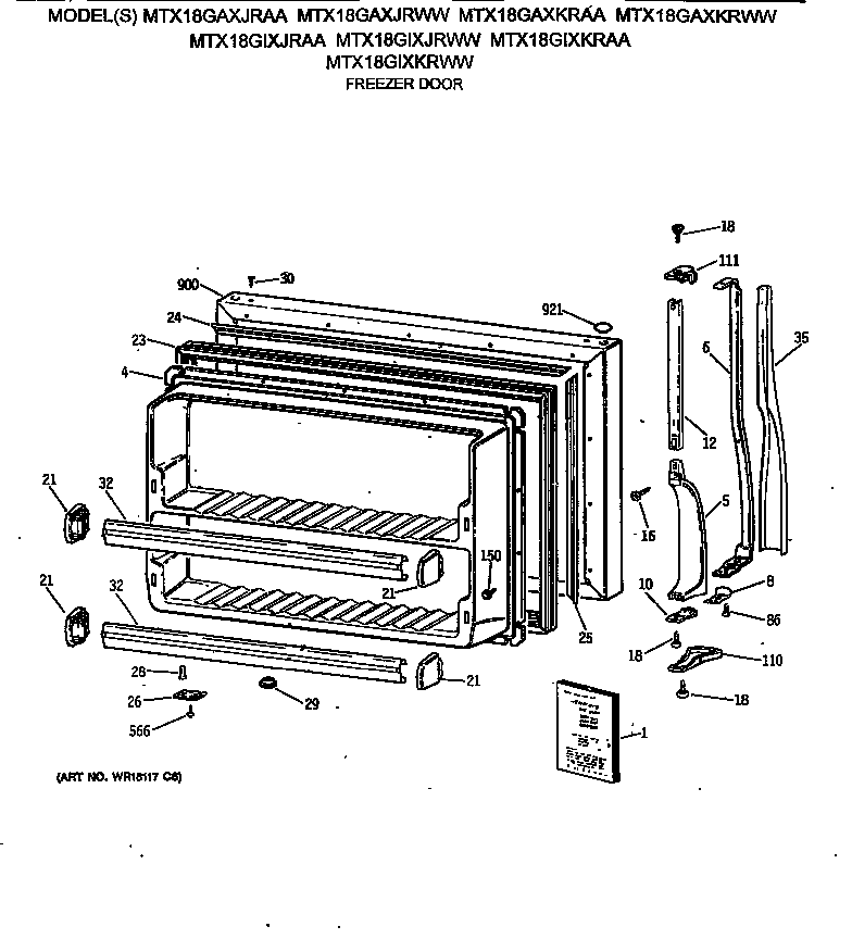 GE MTX18GAXKRWW freezer door diagram