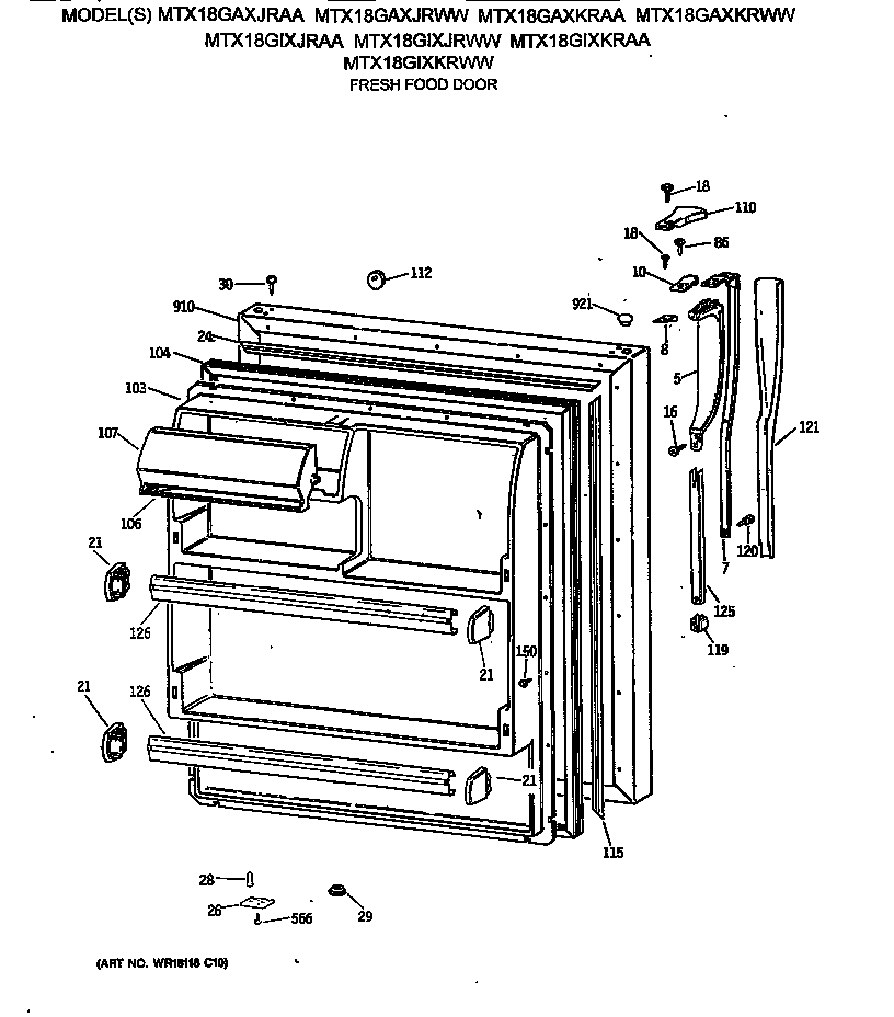 GE MTX18GAXKRWW fresh food door diagram