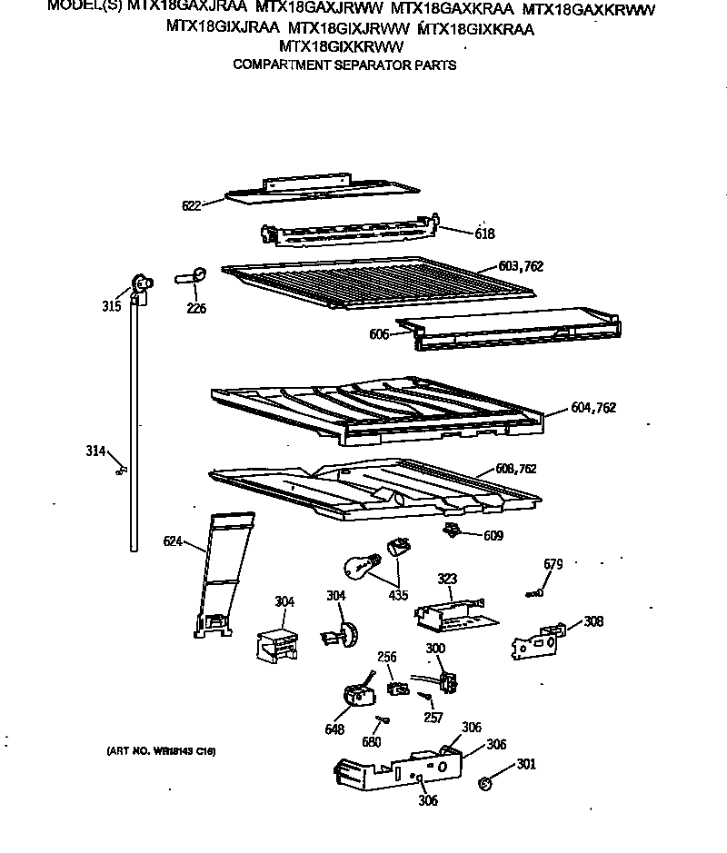 GE MTX18GAXKRWW compartment separator parts diagram
