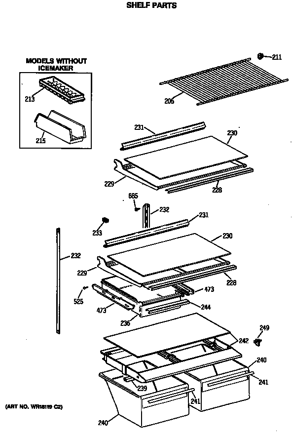 GE MTX18GISQRWH shelf parts diagram