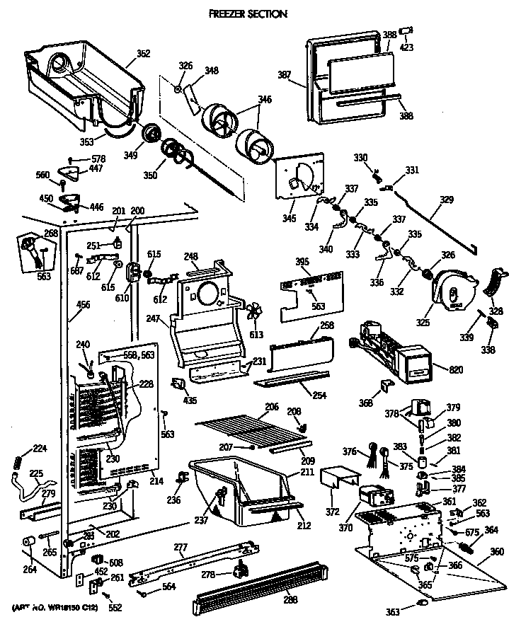 GE MSG22GRTCWW freezer section diagram