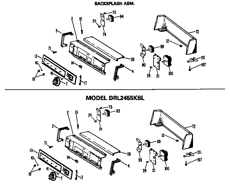 GE DRL2455KBL backsplash asm. diagram