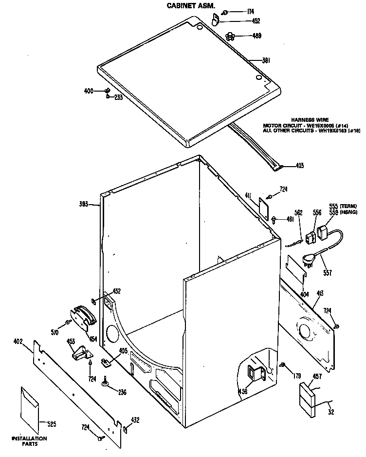 GE DRL2455KBL cabinet asm. diagram