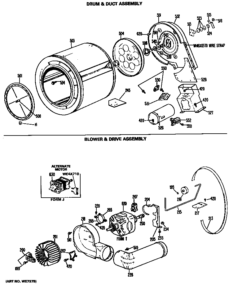 GE DRL2455KBL blower & drive assembly diagram
