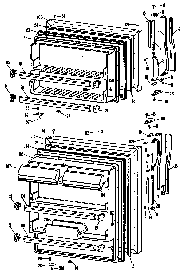GE MTX18ELERAD doors diagram