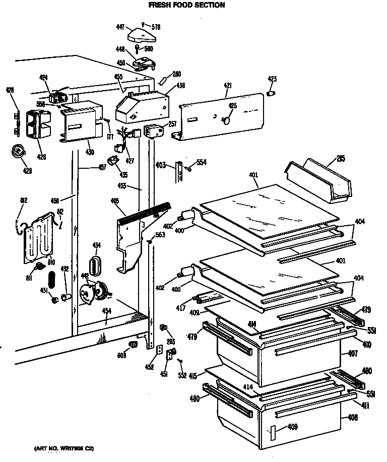 GE MSX24DRAAD fresh food section diagram