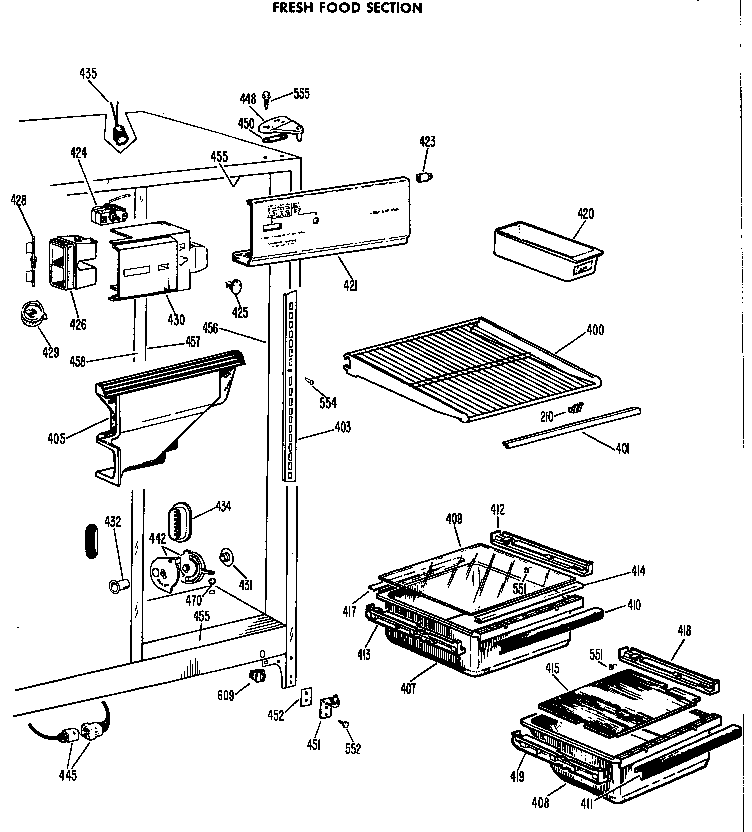 GE TFF20DAC fresh food section diagram
