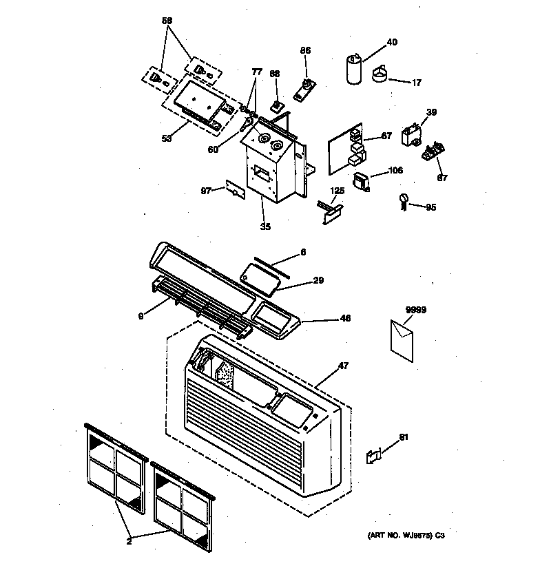 GE AZ31H15E5CV1 controls & grill assembly diagram