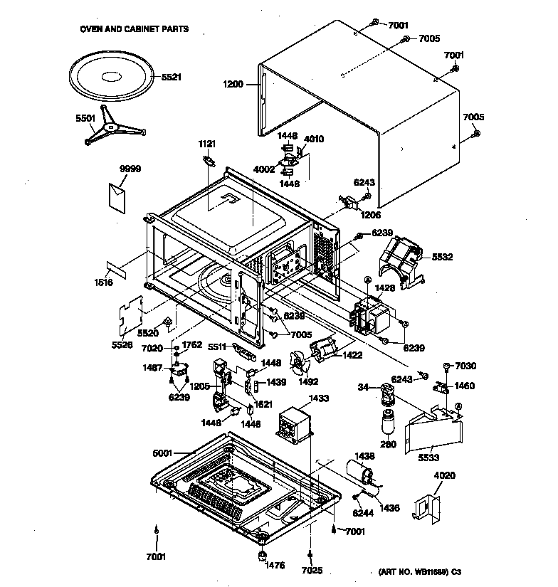 GE JE1240WW02 oven & cabinet parts diagram