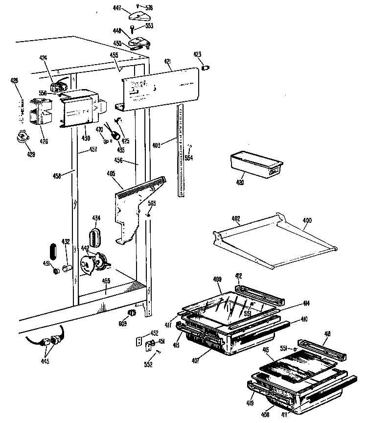 GE TFF20RBC freezer section diagram