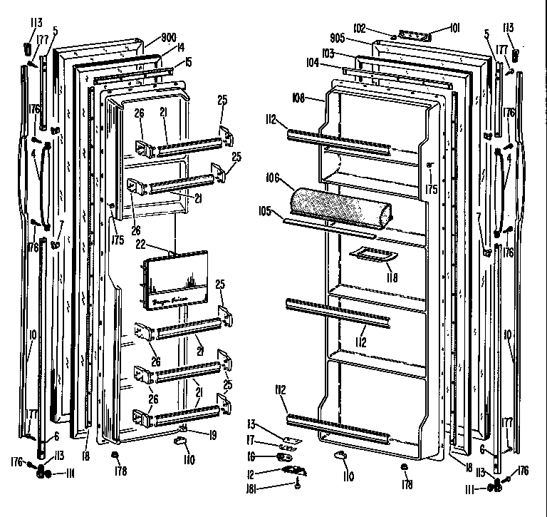 GE TFF20VBB doors diagram