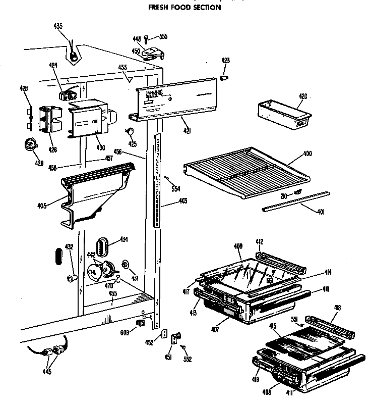 GE TFF20VBB fresh food section diagram