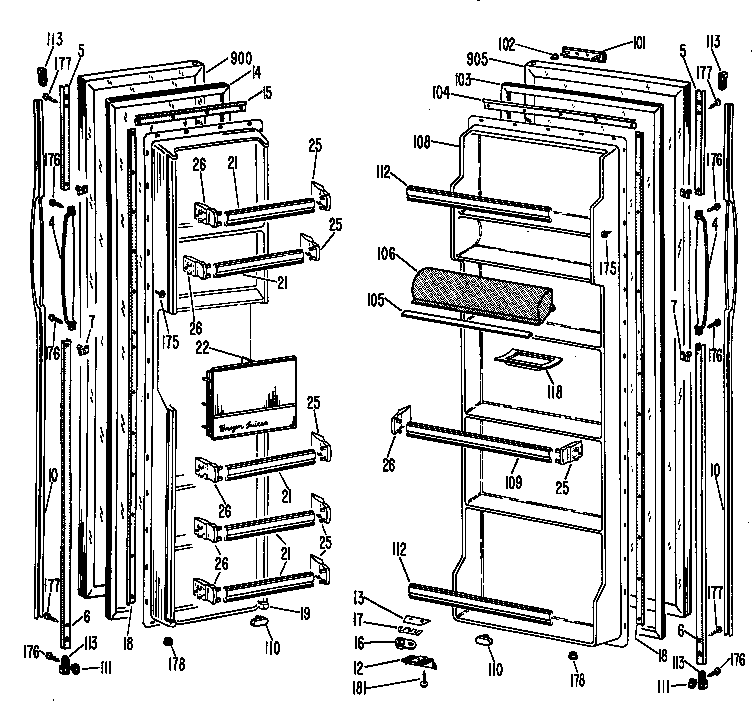 GE TFF22DBB doors diagram