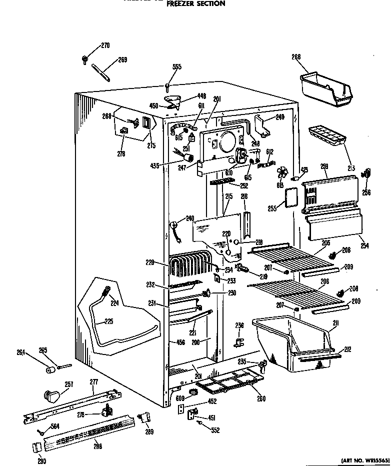 GE TFF20VBC freezer section diagram