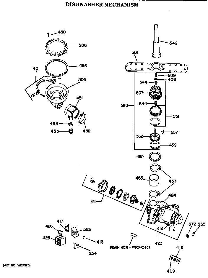 GE GSD400W-52BK dishwasher mechanism diagram