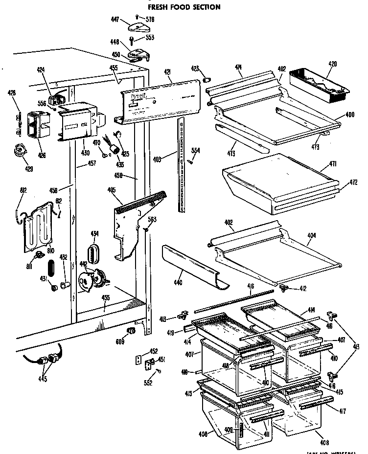 GE TFF24RBC fresh food section diagram