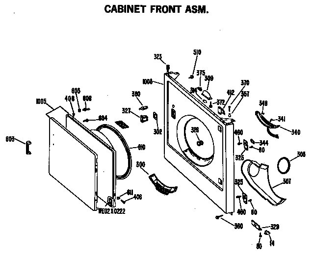 GE DDE8200BAC cabinet front asm. diagram