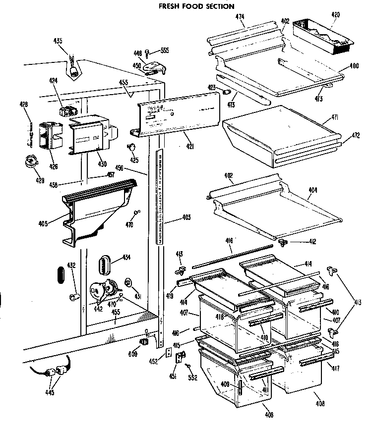 GE TFF22ZBC fresh food section diagram