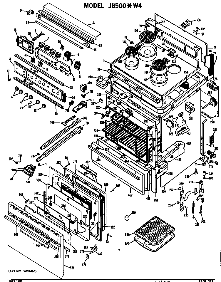 GE JB500*W4 range assembly diagram