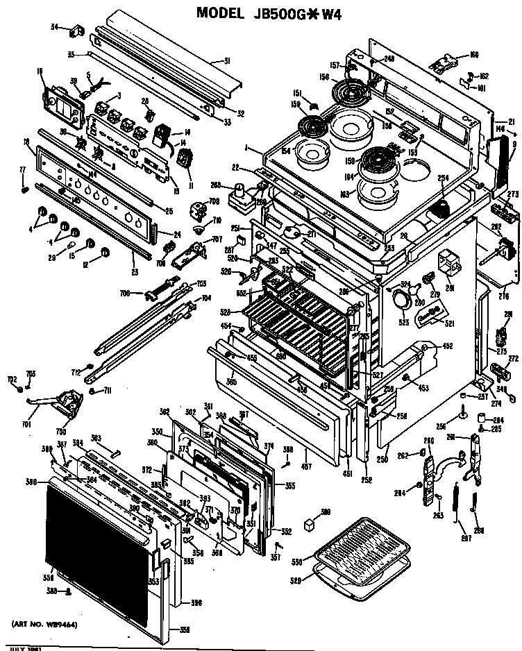 GE JB500G*W4 range assembly diagram