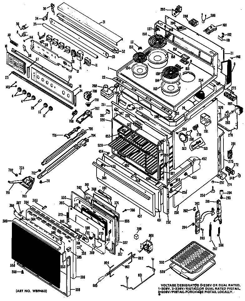 GE JB600G*05 gas range assembly diagram