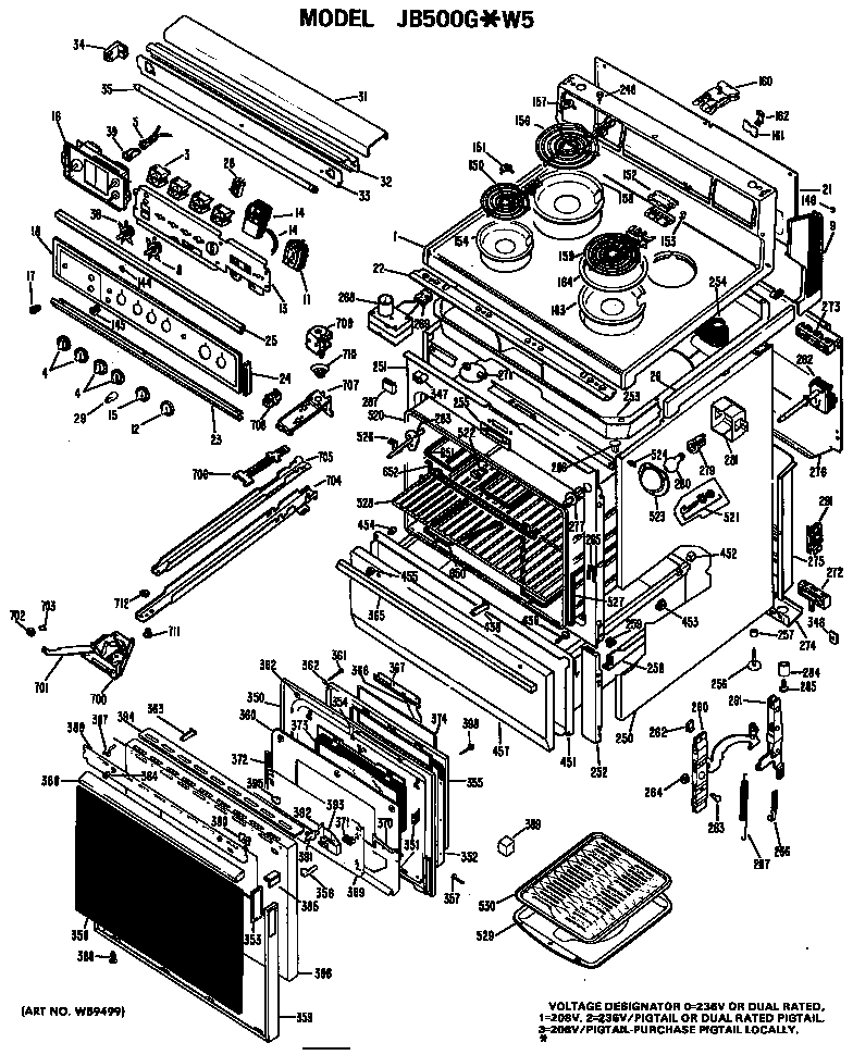 GE JB500G*W5 electric range assembly diagram