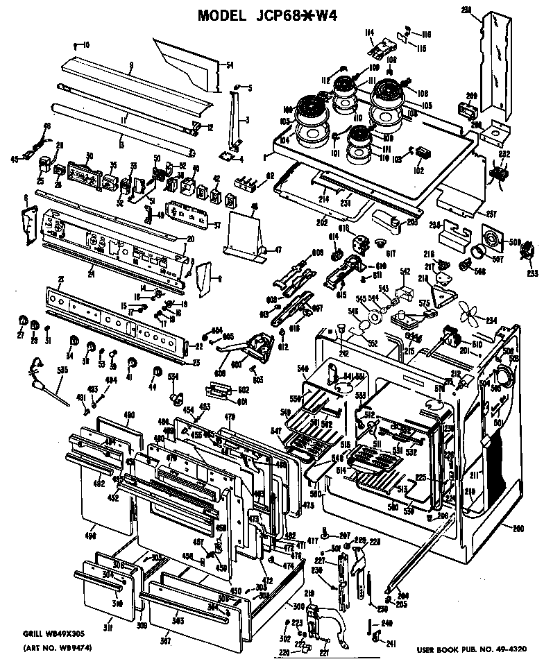 GE JCP68*W4 electric range assembly diagram