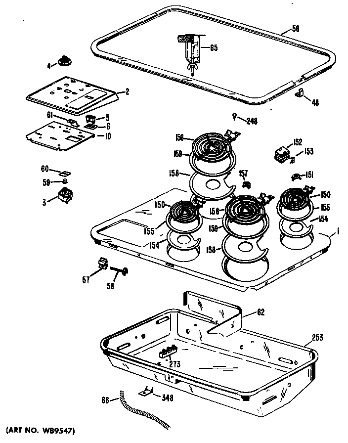 GE JP6519C1 cooktop assembly diagram