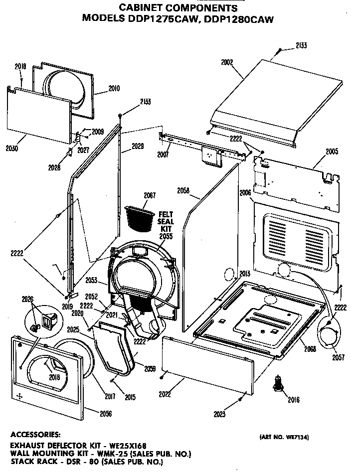 GE DDP1280CAW cabinet components diagram